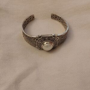 SARDA Silver Cuff Bracelet with Pearl Accent